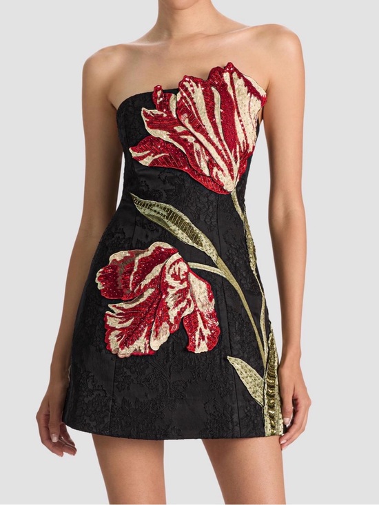 Alice + Olivia Dresses & Skirts - Alice + Olivia Katia Strapless Floral Appliqué Mini Dress